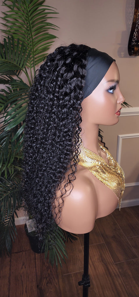 Raw Curly Brazilian Remy Human Hair Headband Wig Deep Wave Long Hair Natural Hair Half Wig Trendy Headband Wig Sexy Girl Hair Wig - Beauty Blessings LLC