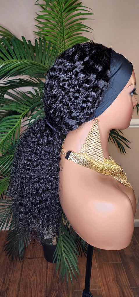 Raw Curly Brazilian Remy Human Hair Headband Wig Deep Wave Long Hair Natural Hair Half Wig Trendy Headband Wig Sexy Girl Hair Wig - Beauty Blessings LLC