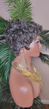 Gray Hair Wig Pixie Cut Celebrity Inspired Style Wig Pixie Salt Pepper Hair Color Curl 100% Remy Human Hair Wig - Beauty Blessings LLC