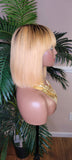 Strawberry Blonde Short Bob Bang Brazilian Remy 100% Human Hair Wig Razor Cut Bob Hairstyle Bang Wig - Beauty Blessings LLC