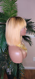 Strawberry Blonde Short Bob Bang Brazilian Remy 100% Human Hair Wig Razor Cut Bob Hairstyle Bang Wig - Beauty Blessings LLC
