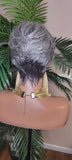 Gray Hair Wig Pixie Cut Swoop Bang Short Cut Hairstyle Gray Black Mix Colored Hair - Beauty Blessings LLC
