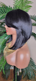 Bob Cut Wig Swoop Bang Hairstyle Lace Front Wig Short Cut Glueless Lace Wig Flexible Parting Space Natural Hairline - Beauty Blessings LLC