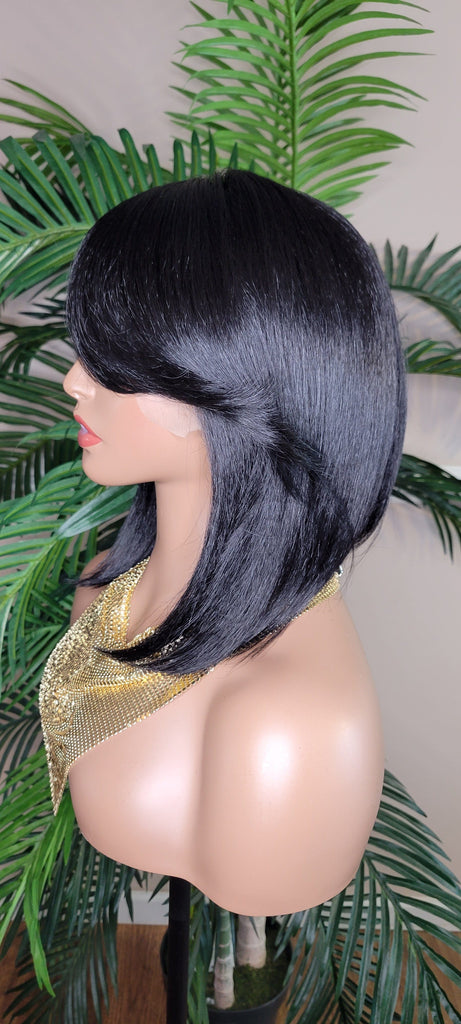 Bob Cut Wig Swoop Bang Hairstyle Lace Front Wig Short Cut Glueless Lace Wig Flexible Parting Space Natural Hairline - Beauty Blessings LLC