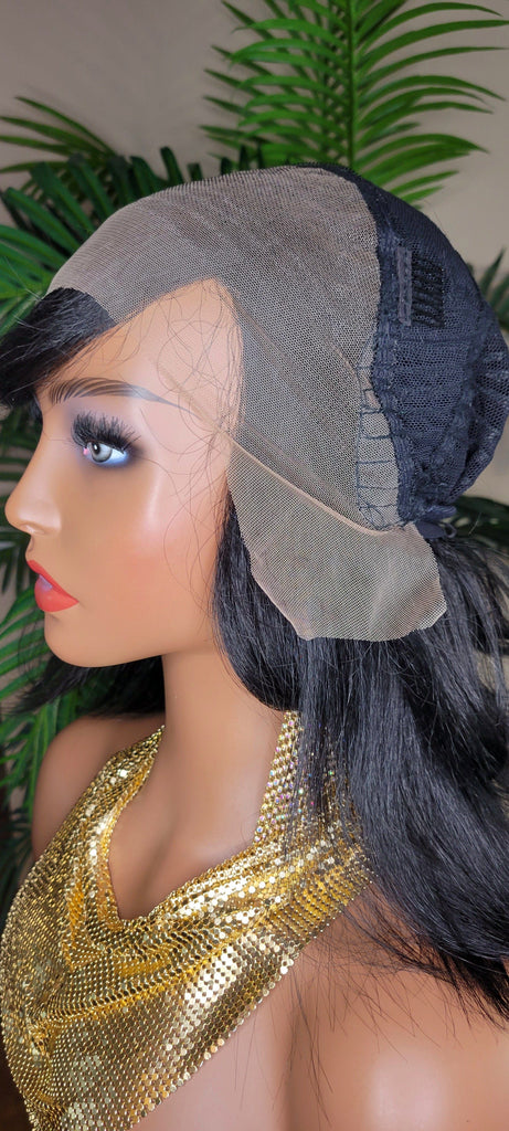 Bob Cut Wig Swoop Bang Hairstyle Lace Front Wig Short Cut Glueless Lace Wig Flexible Parting Space Natural Hairline - Beauty Blessings LLC