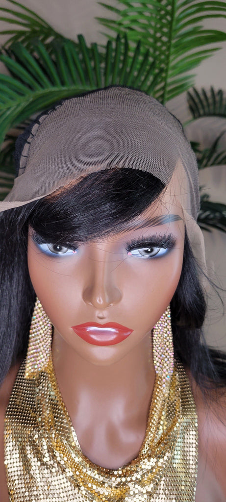 Bob Cut Wig Swoop Bang Hairstyle Lace Front Wig Short Cut Glueless Lace Wig Flexible Parting Space Natural Hairline - Beauty Blessings LLC