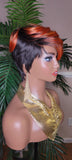 Copper Color Wig  Swoop Bang Wig Short Cut Celebrity Inspired Pixie Cut Hair Wig with Swooo Bangs and Layers Color Shown Off Black Ombre Copper Bang - Beauty Blessings LLC