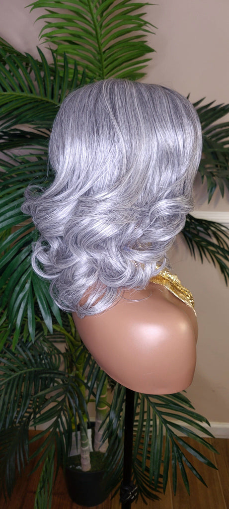 Gray Hair Curly Hair Yaki Texture Voluminous Curl Hair Wig Barrel Curly Natural Hair Wig Baby Hairs Light Salt Pepper Hair Wig - Beauty Blessings LLC