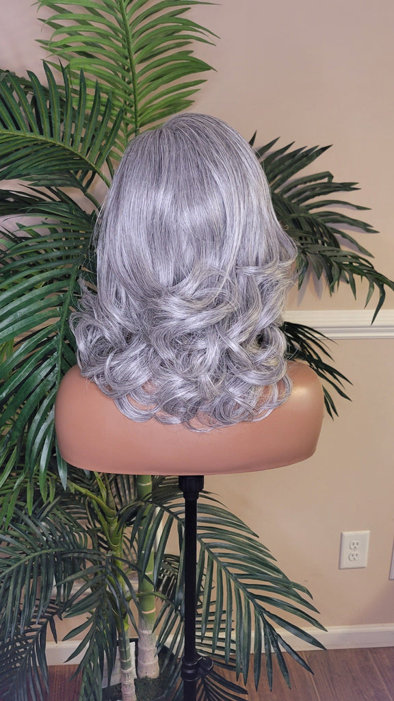 Gray Hair Curly Hair Yaki Texture Voluminous Curl Hair Wig Barrel Curly Natural Hair Wig Baby Hairs Light Salt Pepper Hair Wig - Beauty Blessings LLC