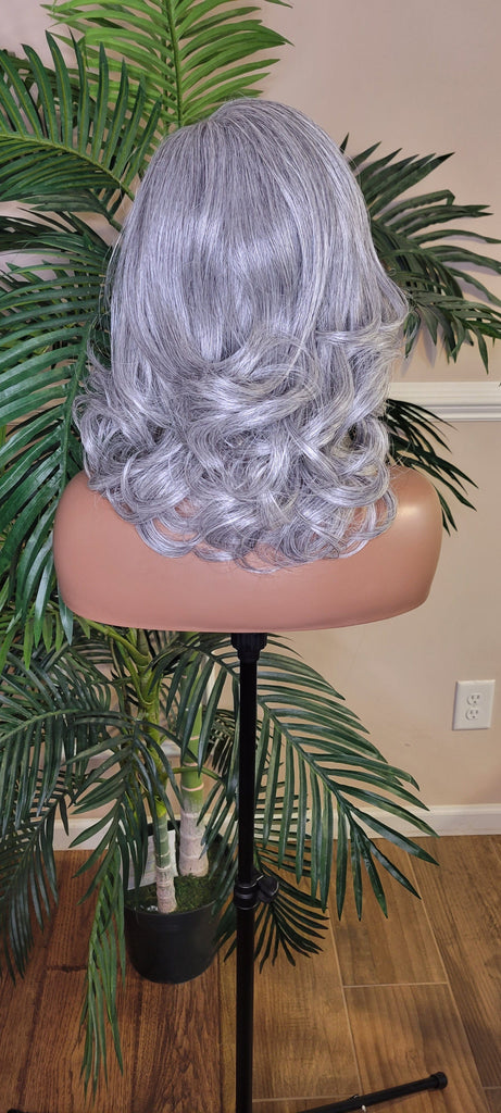 Gray Hair Curly Hair Yaki Texture Voluminous Curl Hair Wig Barrel Curly Natural Hair Wig Baby Hairs Light Salt Pepper Hair Wig - Beauty Blessings LLC