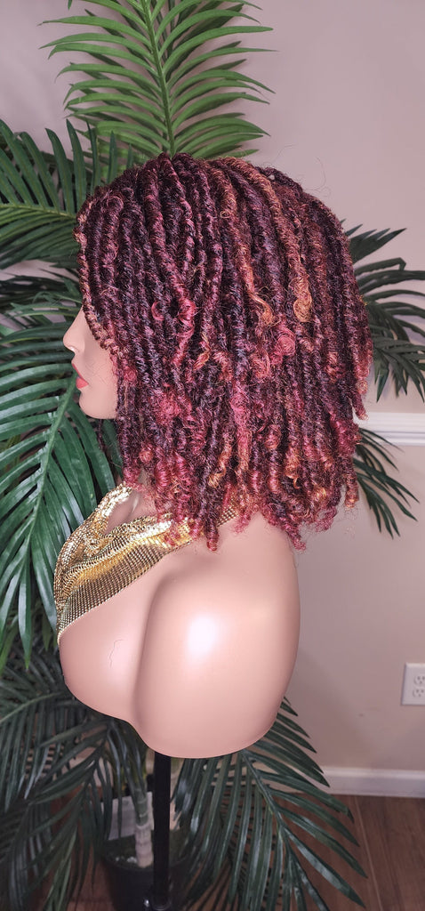 Burgundy Auburn Brown Mix Dreadlock Bob Hairstyle Lace Wig - Beauty Blessings LLC