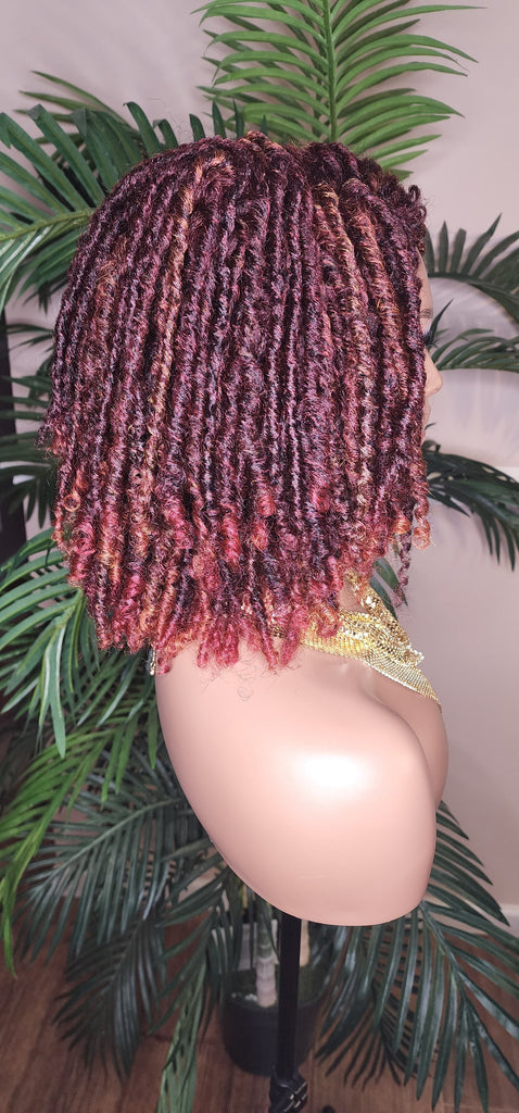 Burgundy Auburn Brown Mix Dreadlock Bob Hairstyle Lace Wig - Beauty Blessings LLC