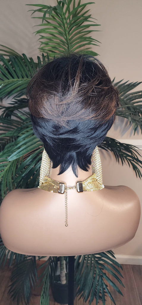 Pixie Cut Wig Chocolate Brown Dark Brown Auburn Hair Short Hairstyle Wig with Swoop Bangs Hair Glueless Wigs for Women Celebrity Hairstyles - Beauty Blessings LLC