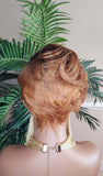 Strawberry Blonde Auburn Black Ombre Color Mix Hair Swoop Bang Pixie Cut Wig Short Hairstyle Glueless Wig Pin Curl Bang - Beauty Blessings LLC