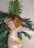 Strawberry Blonde Auburn Black Ombre Color Mix Hair Swoop Bang Pixie Cut Wig Short Hairstyle Glueless Wig Pin Curl Bang - Beauty Blessings LLC
