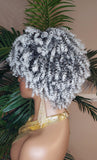 White Gray Hair Wig Coil Kinky Twist Spiral Curl Pixie Short Afro Natural Hairstyle Wig Ombre Black Gray Salt Pepper Human Hair Blend Wig  - Beauty Blessings LLC