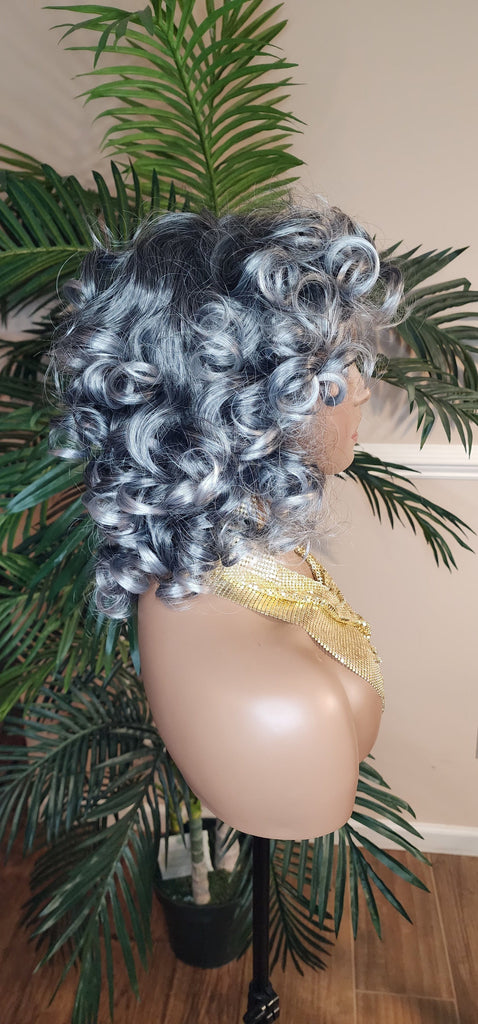 Salt Pepper Gray Hair Big Curl Wig Gray Curly Hair Women Fashion Wig Natural Hair Wig - Beauty Blessings LLC