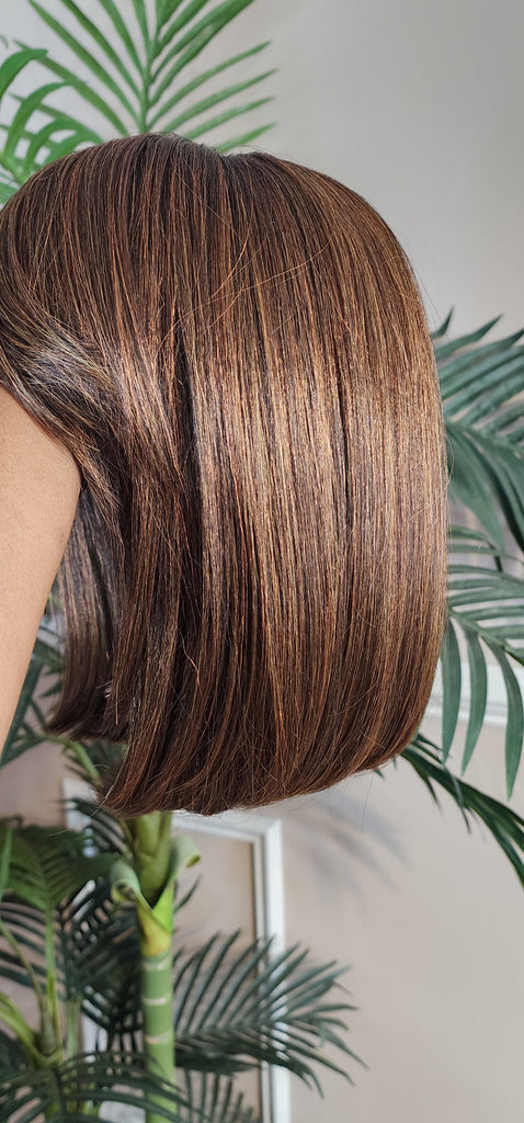 Auburn Hair Chocolate Brown Hair Wig Pixie Cut Bob Hairstyle Swoop Bang Glueless Full Cap Wig Ombre Auburn Brown Wig - Beauty Blessings LLC