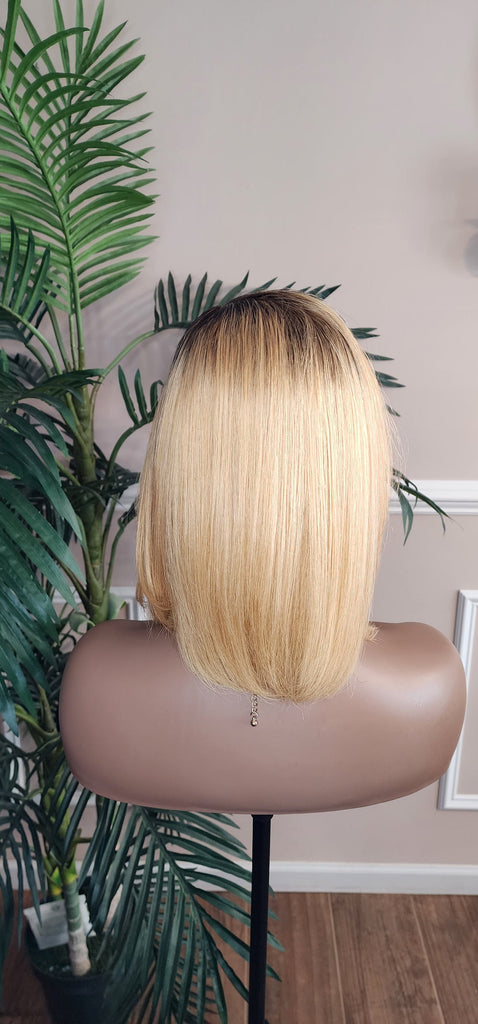 Strawberry Blonde Hair Bob Human Hair Brazilian Remy Hair Natural Hairstyle Swoop Bang Bob Style Full Cap Wig - Beauty Blessings LLC