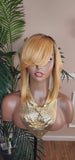 Strawberry Blonde Hair Bob Human Hair Brazilian Remy Hair Natural Hairstyle Swoop Bang Bob Style Full Cap Wig