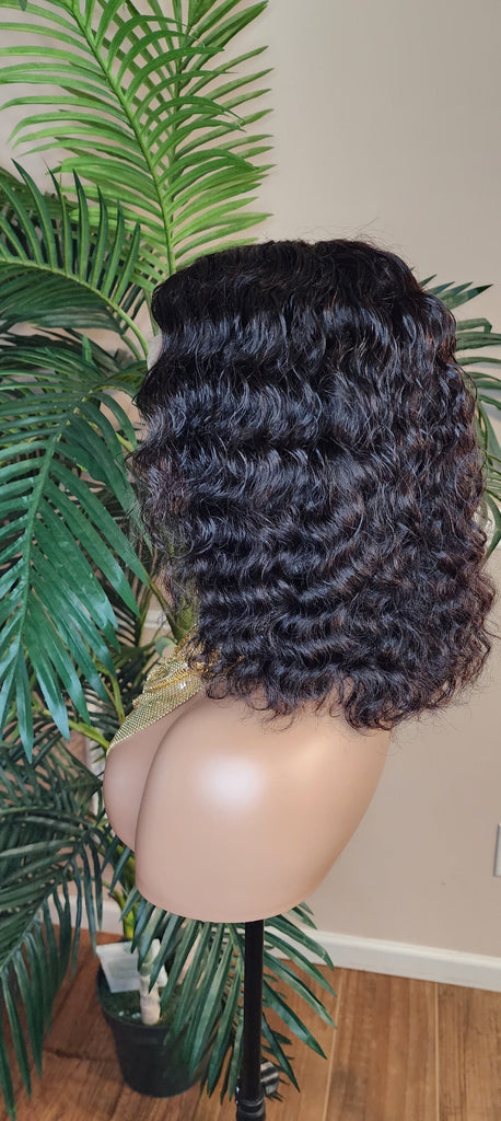 Deep Curly Bob Hair Wig Brazilian Remy 100% Human Hair Lace Front Wig Glueless Lace Wig - Beauty Blessings LLC