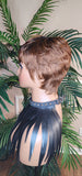 Auburn Glueless Pixie Cut Wig Brazilian Remy Human Hair Wig Tapered Cut 100% Human Hair Swoop Bang - Beauty Blessings LLC