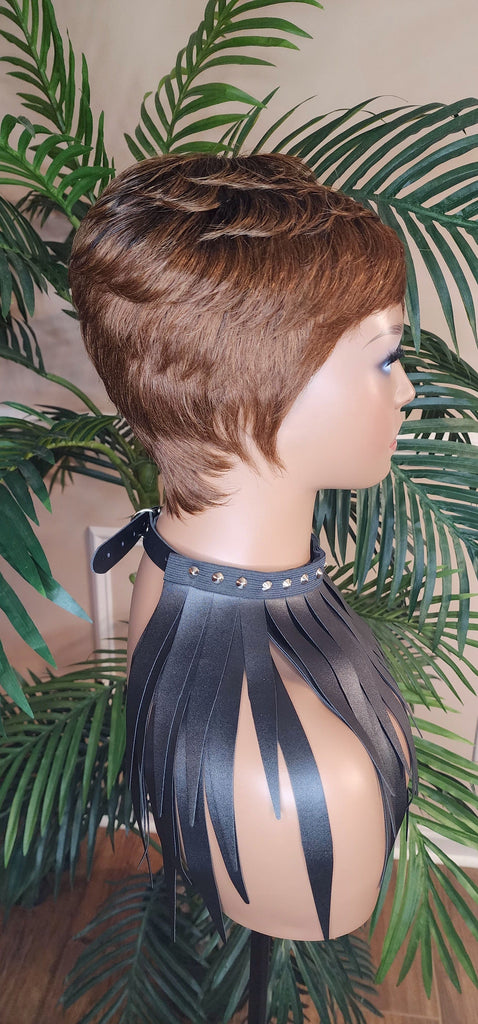 Auburn Glueless Pixie Cut Wig Brazilian Remy Human Hair Wig Tapered Cut 100% Human Hair Swoop Bang - Beauty Blessings LLC