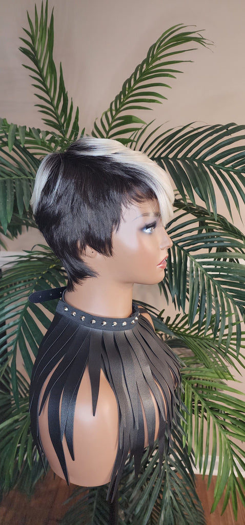 White Gray Blonde Hair Swoop Bang Wig Tapered Short Cut Pixie Cut Natural Hair Wig Glueless Wig - Beauty Blessings LLC