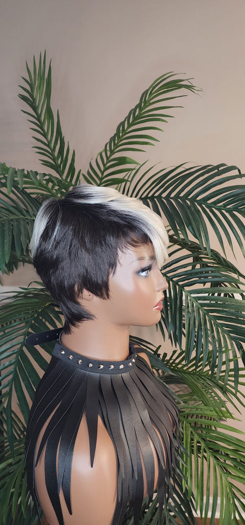 White Gray Blonde Hair Swoop Bang Wig Tapered Short Cut Pixie Cut Natural Hair Wig Glueless Wig - Beauty Blessings LLC