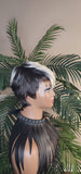 White Gray Blonde Hair Swoop Bang Wig Tapered Short Cut Pixie Cut Natural Hair Wig Glueless Wig - Beauty Blessings LLC