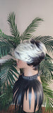 White Gray Blonde Hair Swoop Bang Wig Tapered Short Cut Pixie Cut Natural Hair Wig Glueless Wig - Beauty Blessings LLC