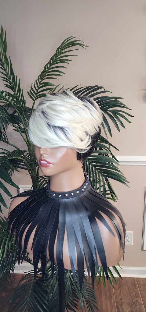 White Gray Blonde Hair Swoop Bang Wig Tapered Short Cut Pixie Cut Natural Hair Wig Glueless Wig - Beauty Blessings LLC