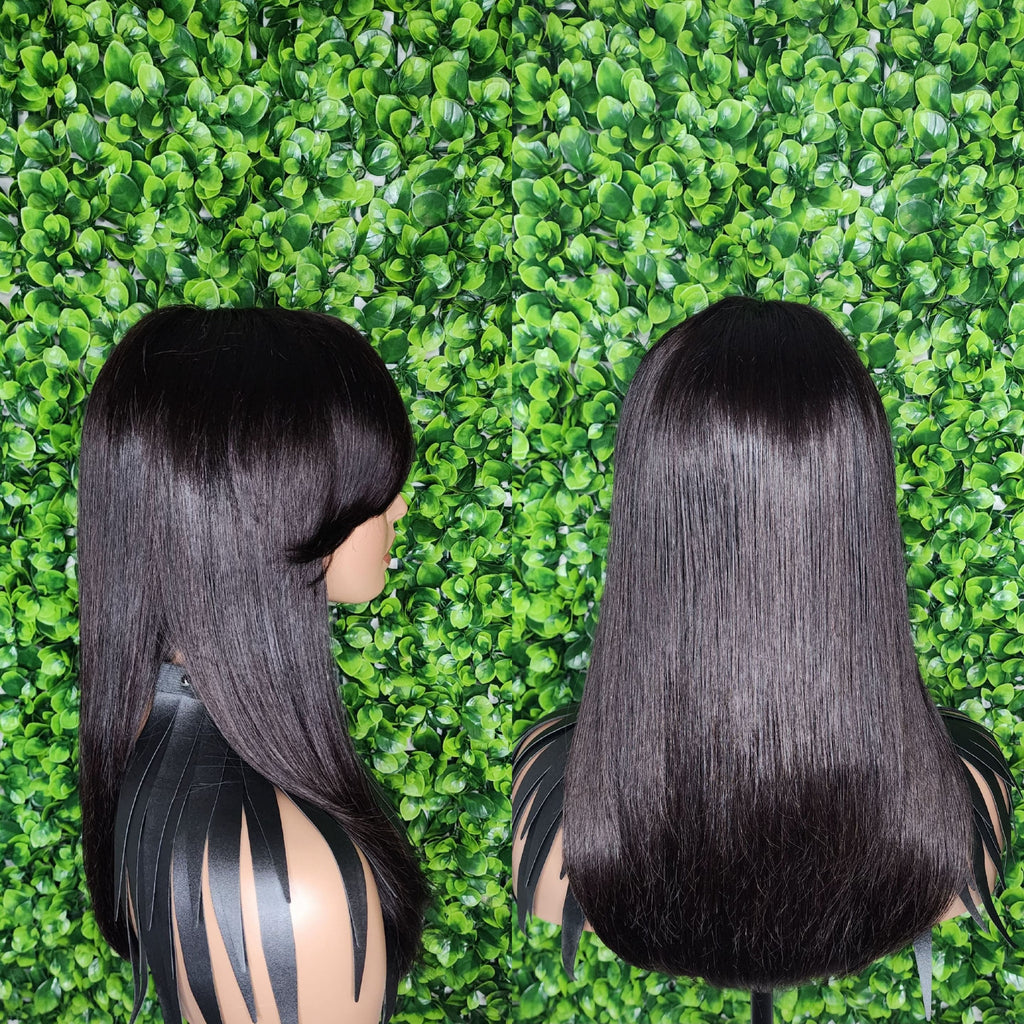 Swoop Bang Hair Wig Brazilian Virgin Remy 100% Human Hair Wig Long Bob Hairstyle Wig Feather Bang Wig - Beauty Blessings LLC