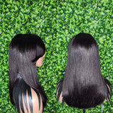 Swoop Bang Hair Wig Brazilian Virgin Remy 100% Human Hair Wig Long Bob Hairstyle Wig Feather Bang Wig - Beauty Blessings LLC