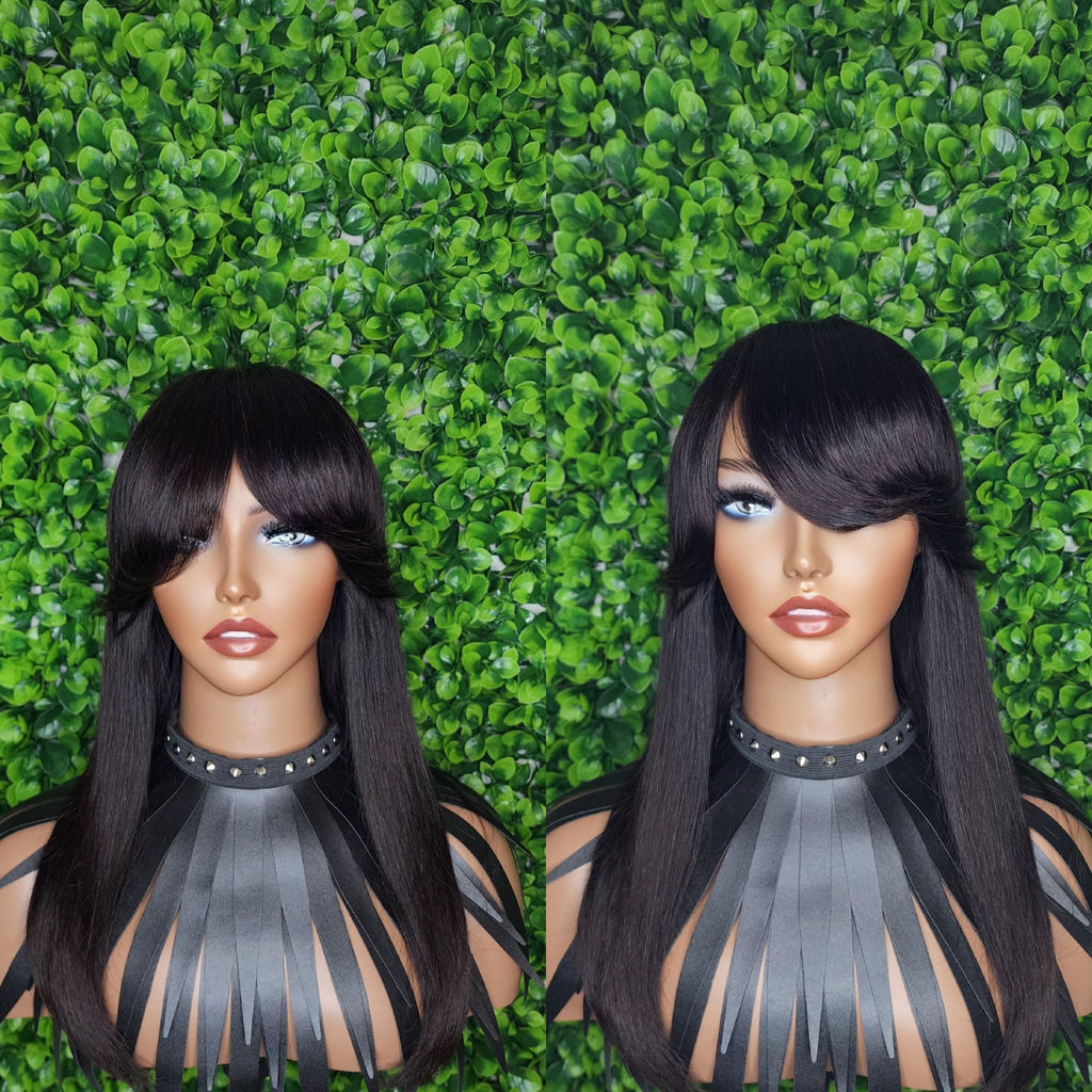 Swoop Bang Hair Wig Brazilian Virgin Remy 100% Human Hair Wig Long Bob Hairstyle Wig Feather Bang Wig - Beauty Blessings LLC