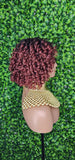 Short Bob Kinky Afro Curl Lace Front Wig Small Wand Curl Bob Natural Yaki Bob Wig Glueless Preplucked Lace Wig Ombre Burgundy Hair - Beauty Blessings LLC