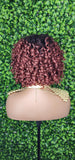 Short Bob Kinky Afro Curl Lace Front Wig Small Wand Curl Bob Natural Yaki Bob Wig Glueless Preplucked Lace Wig Ombre Burgundy Hair - Beauty Blessings LLC