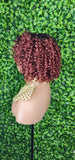 Short Bob Kinky Afro Curl Lace Front Wig Small Wand Curl Bob Natural Yaki Bob Wig Glueless Preplucked Lace Wig Ombre Burgundy Hair - Beauty Blessings LLC