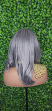 Salt and Pepper Gray Hair Wig Mix Gray Afro Blowout Yaki Texture Heat Resistant Fiber Lace Front Glueless Wig Loose Curl Kinky Hair Wig - Beauty Blessings LLC