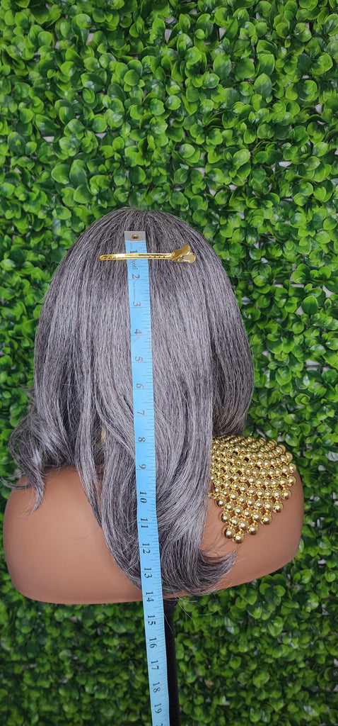 Salt and Pepper Gray Hair Wig Mix Gray Afro Blowout Yaki Texture Heat Resistant Fiber Lace Front Glueless Wig Loose Curl Kinky Hair Wig - Beauty Blessings LLC
