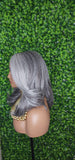 Salt and Pepper Gray Hair Wig Mix Gray Afro Blowout Yaki Texture Heat Resistant Fiber Lace Front Glueless Wig Loose Curl Kinky Hair Wig - Beauty Blessings LLC