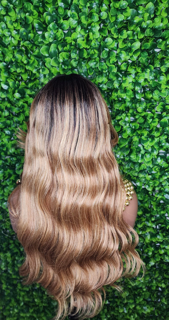 Honey Blonde Mix Hair Wig Loose Curl Long Hair Swoop Bang Hair Layered Curls Full Cap Wig Fashion Hairstyle Glueless Wig - Beauty Blessings LLC