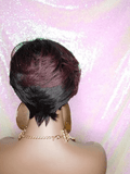 Burgundy Wine Ombre Hair Wig Short Hairstyle Pixie Cut Style Wig with Swoop Bangs - Beauty Blessings LLC