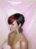 Burgundy Wine Ombre Hair Wig Short Hairstyle Pixie Cut Style Wig with Swoop Bangs - Beauty Blessings LLC