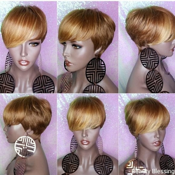 Swoop Bang Pixie Cut Ombre Pixie Wig Short Cut Strawberry Blonde Auburn Gold Wigs - Beauty Blessing Wigs & Hair Extensions Boutique
