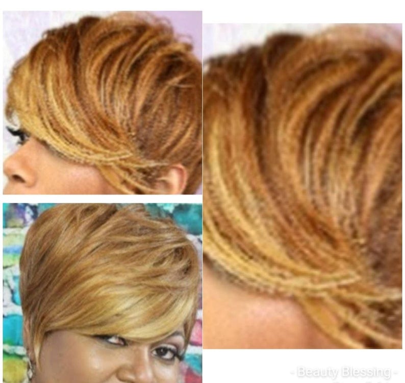 Swoop Bang Pixie Cut Ombre Pixie Wig Short Cut Strawberry Blonde Auburn Gold Wigs - Beauty Blessing Wigs & Hair Extensions Boutique
