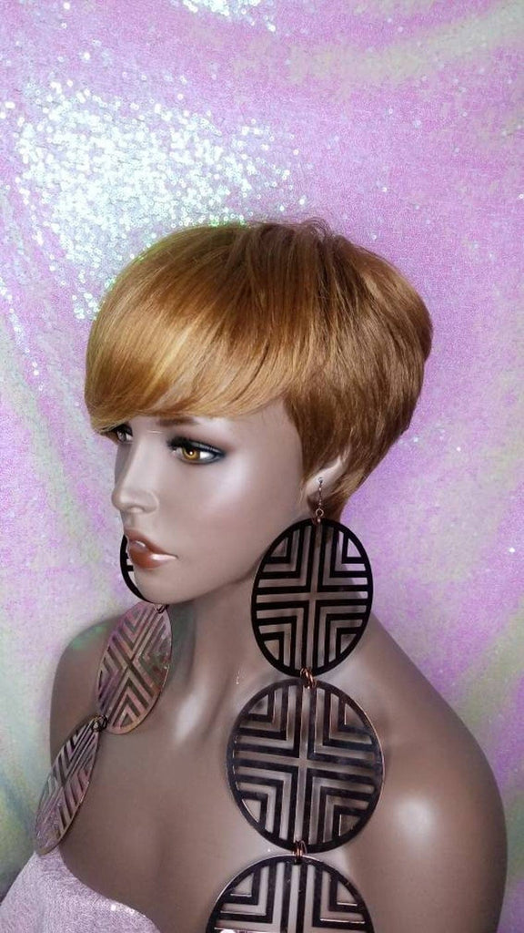 Swoop Bang Pixie Cut Ombre Pixie Wig Short Cut Strawberry Blonde Auburn Gold Wigs - Beauty Blessing Wigs & Hair Extensions Boutique