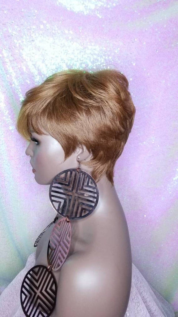 Swoop Bang Pixie Cut Ombre Pixie Wig Short Cut Strawberry Blonde Auburn Gold Wigs - Beauty Blessing Wigs & Hair Extensions Boutique
