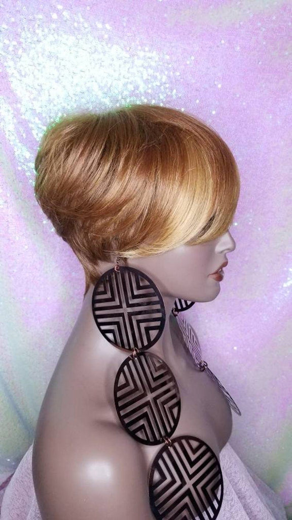 Swoop Bang Pixie Cut Ombre Pixie Wig Short Cut Strawberry Blonde Auburn Gold Wigs - Beauty Blessing Wigs & Hair Extensions Boutique