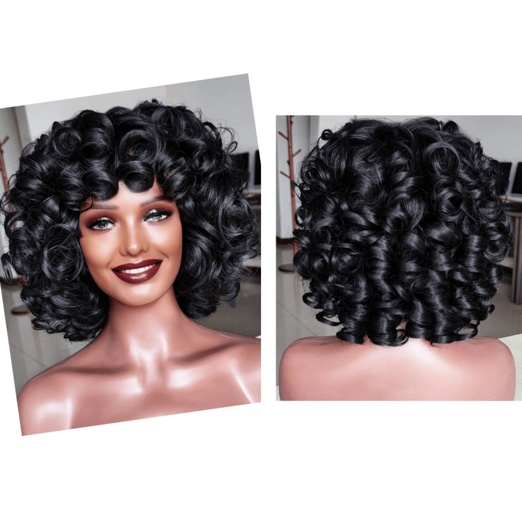 Big Curl Wigs Short Hairstyle Wig Glueless Women Wig with Bangs Curly Hair Women Fashion Wig Red Carpet Wig Bouncy Curl Hairstyle - Beauty Blessings LLC